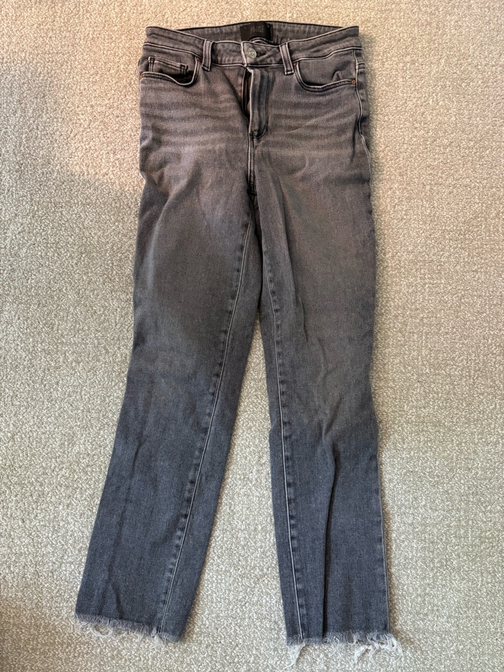 High-Rise Paige “Cindy” Slim Ankle Jeans in Washed Charcoal Gray size 28